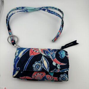Vera Bradley Quilted Floral Tri-fold Mini Wallet Lanyard Keyring Signed